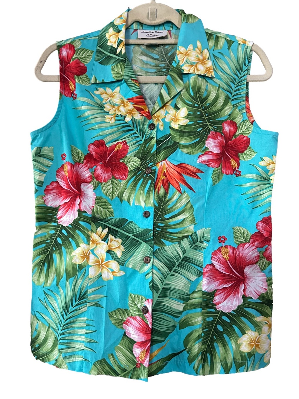 Tropical Hibiscus Sleeveless Shirt - Turquoise